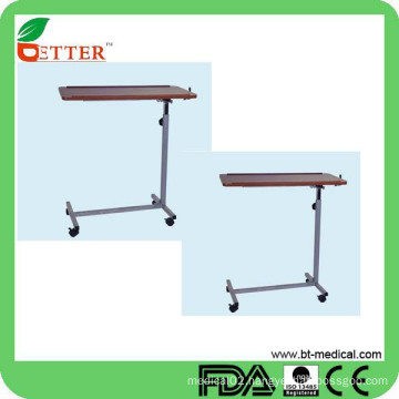 adjustable hospital over bed table with castors